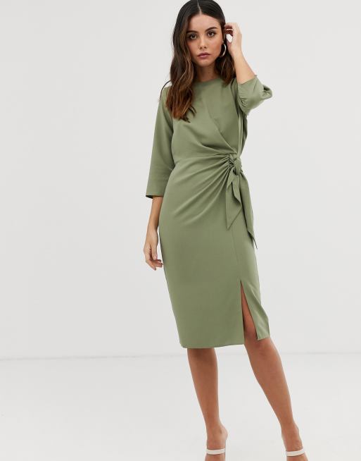 Asos design wrap detail midi dress with sales long sleeves