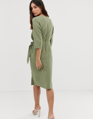 asos design wrap detail midi dress with long sleeves