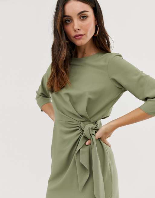 asos design wrap detail midi dress with long sleeves