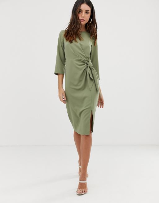 asos design wrap detail midi dress with long sleeves