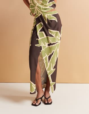 Asos Design Wrap Detail Midi Skirt In Brown