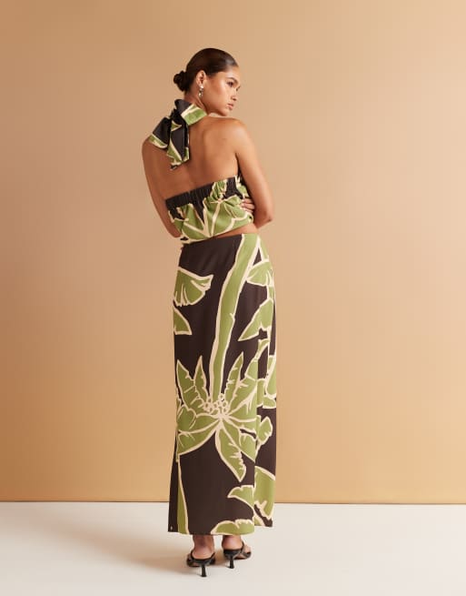ASOS DESIGN wrap detail midi skirt in palm print (Part of a set)
