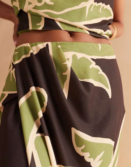 ASOS DESIGN wrap detail midi skirt in palm print (Part of a set)