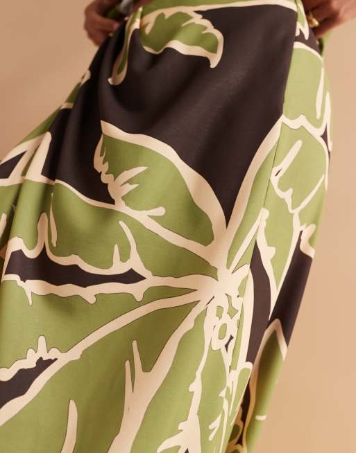 ASOS DESIGN wrap detail midi skirt in palm print (Part of a set)