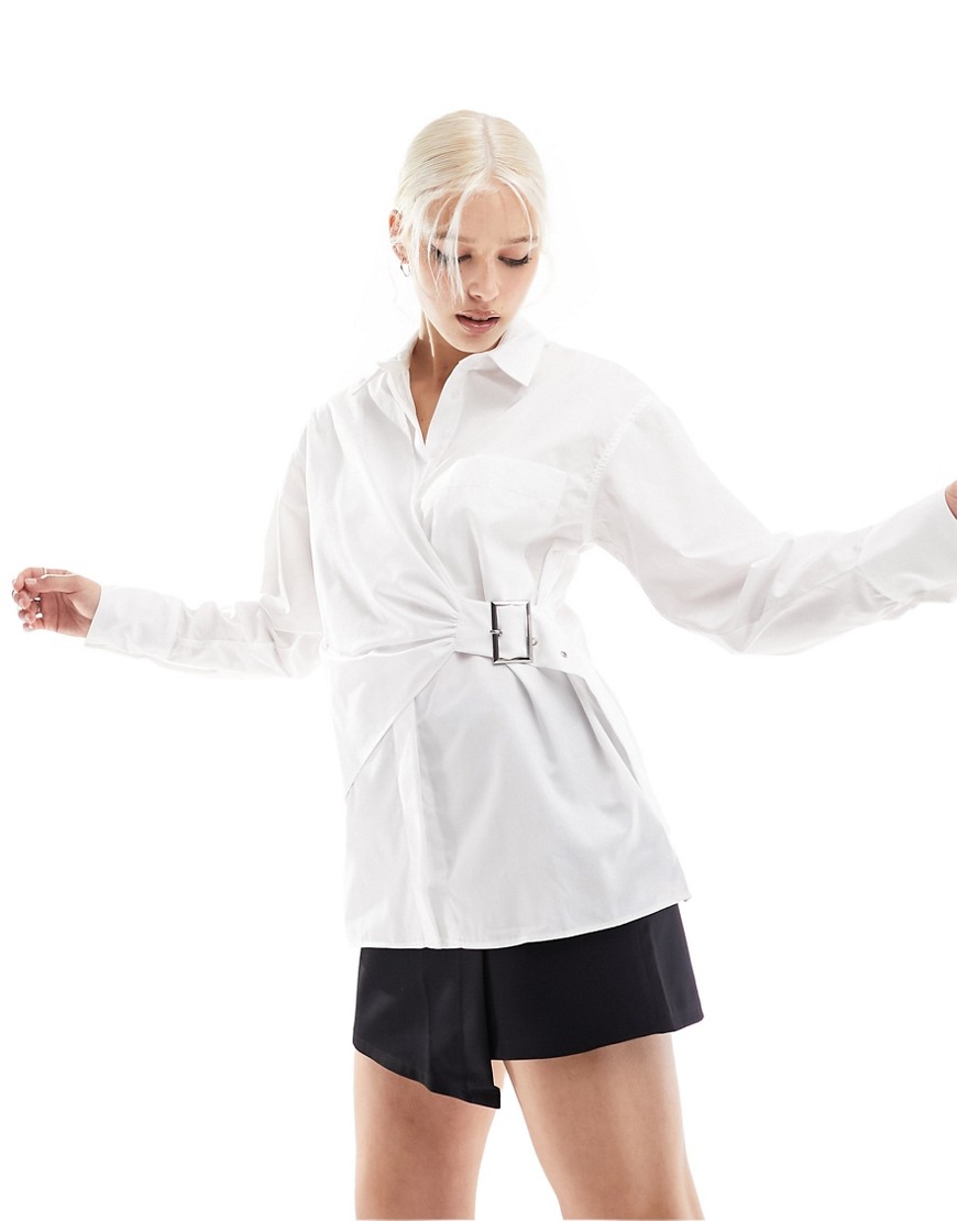 ASOS DESIGN wrap detail shirt with utility belt in white