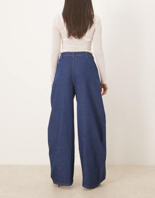 Asos Design Wrap Extreme Pleats Barrel Leg Jeans In Blue