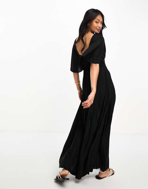 Flutter sleeve midi dress with best sale pleat skirt