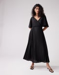 [ASOS DESIGN] ASOS DESIGN wrap flutter sleeve midi dress with pleat skirt in black 6 BLACK