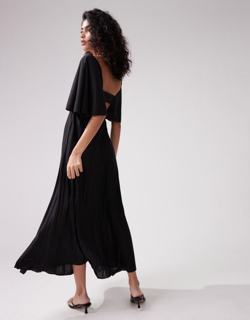 Asos midi dress with 2025 pleated skirt and flutter sleeve