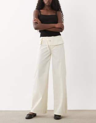Asos Design Wrap Fold Over Waist Pants In Neutral