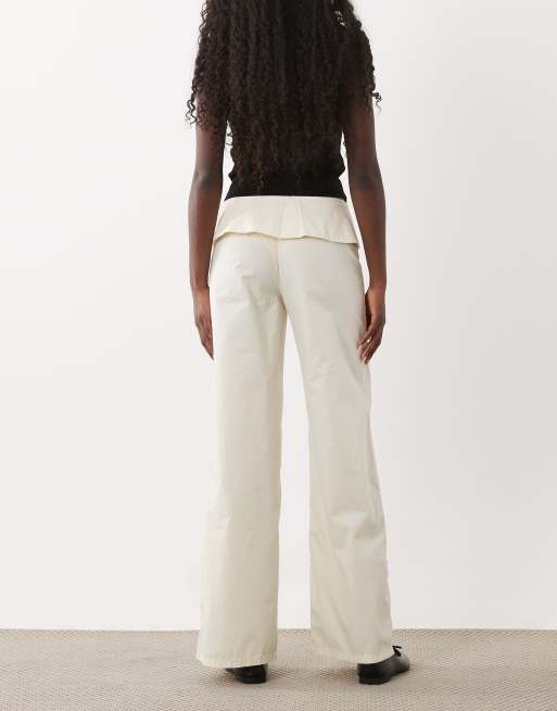 ASOS DESIGN wrap fold over waist pants in ivory, 5 of 5