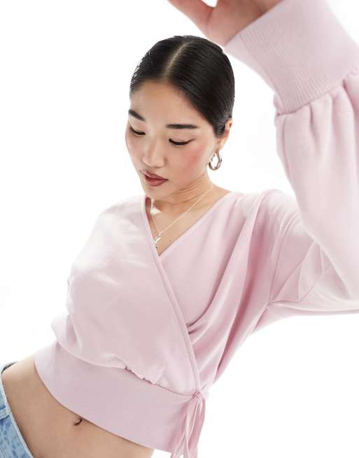 ASOS DESIGN wrap front ballet sweatshirt in baby pink, 2 of 4