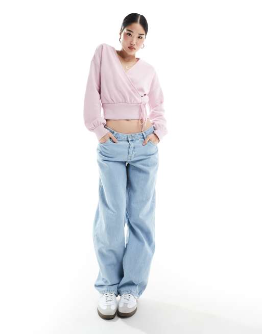 ASOS DESIGN wrap front ballet sweatshirt in baby pink, 4 of 4