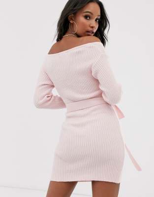 bardot mini wrap dress