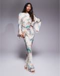 [ASOS DESIGN] ASOS DESIGN wrap front batwing satin bias maxi dress in abstract print-Multi 10 Abstract print