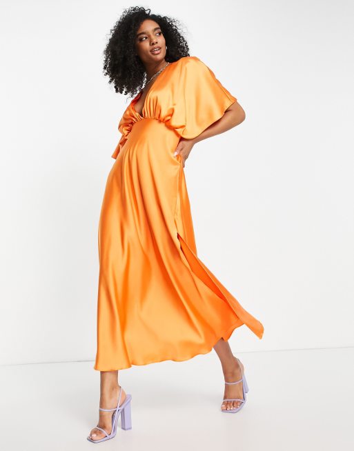 Orange silk midi on sale dress