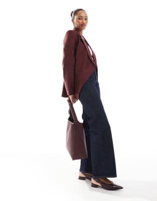Asos Design Wrap Front Blazer In Burgundy-red