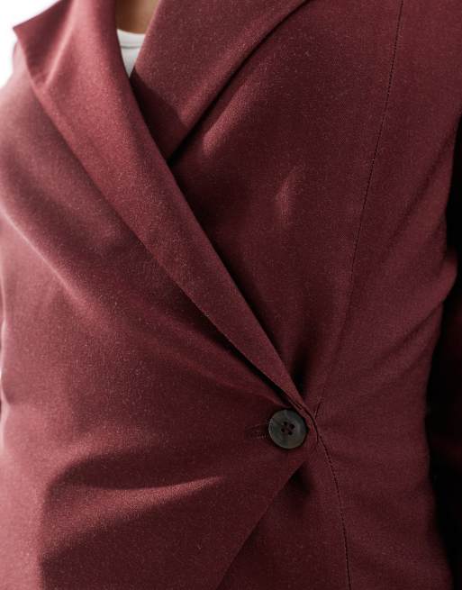 ASOS DESIGN wrap front blazer in burgundy