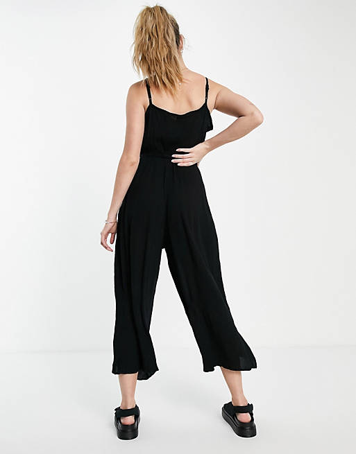 Jumpsuits & Playsuits wrap front cami culotte trim jumpsuit in black 