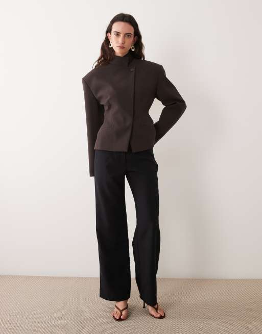 ASOS DESIGN wrap-front cinch blazer in chocolate, 2 of 4