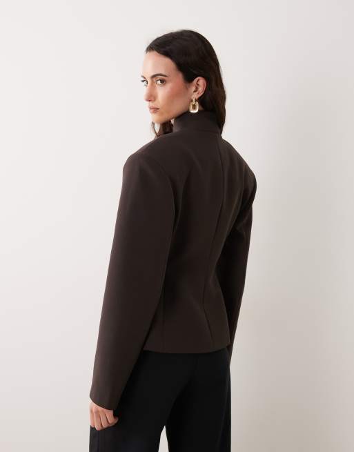 ASOS DESIGN wrap-front cinch blazer in chocolate, 3 of 4