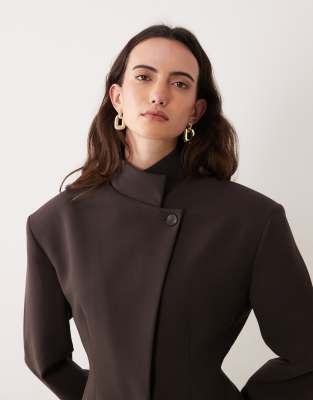 Asos Design Wrap Front Cinched Blazer In Brown
