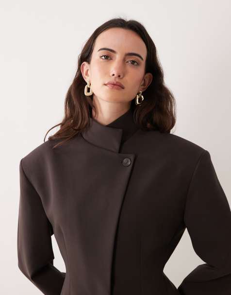 ASOS DESIGN wrap front cinched blazer in chocolate - view 1