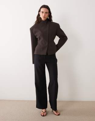 Asos Design Wrap Front Cinched Blazer In Brown