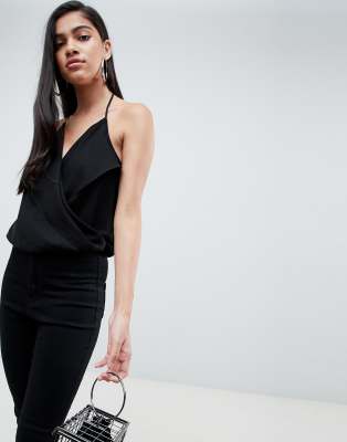 ASOS DESIGN wrap halter sleeveless top in black