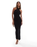 [ASOS DESIGN] ASOS DESIGN wrap front halterneck midi dress with open back in black 16 Black