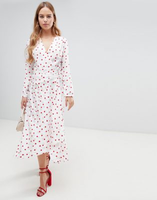 polka dot midi dress long sleeve