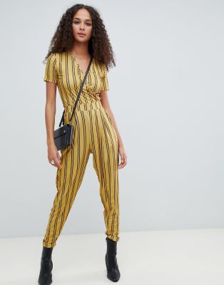 asos design wrap front jersey jumpsuit with short sleeve