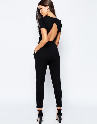 asos design wrap front jersey jumpsuit with short sleeve