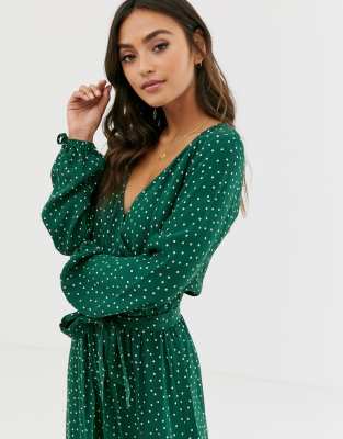 green and white polka dot jumpsuit