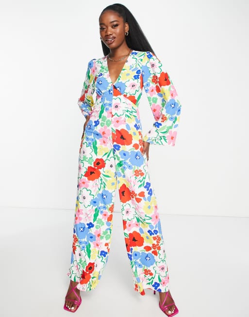 ASOS DESIGN ruffle sleeve jumpsuit in vintage floral