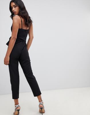 asos design wrap front jumpsuit with peg leg and self belt