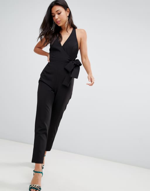 Asos design wrap front jumpsuit with peg cheap leg and self belt