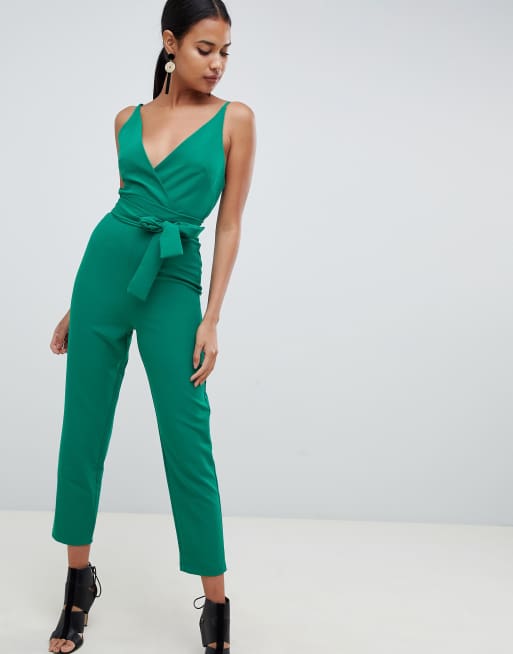 Asos design wrap front jumpsuit sale with peg leg and self belt