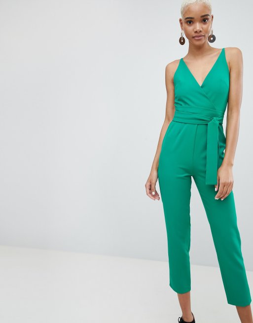 ASOS DESIGN Wrap Front Jumpsuit With Peg Leg And Self Belt | ASOS