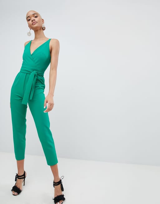 Asos design wrap jumpsuit with best sale self belt