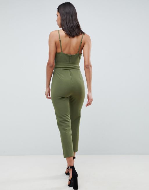 Asos design wrap front jumpsuit with peg cheap leg and self belt