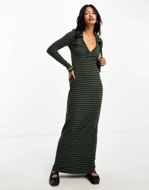 ASOS DESIGN wrap front maxi dress in stripe in green