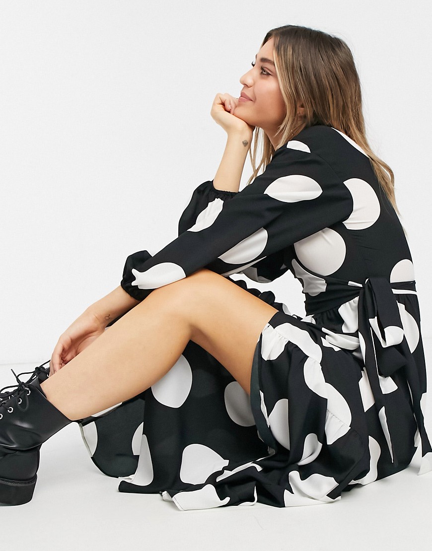 ASOS DESIGN wrap front maxi dress with peplum hem in oversized dots-Multi