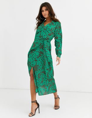 asos green animal print dress