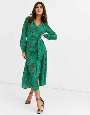 asos green animal print dress