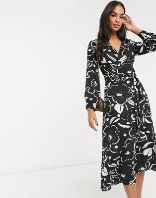 ASOS DESIGN wrap front midi dress in abstract floral print