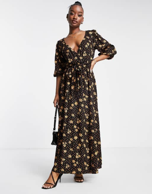 Asos design wrap front midi outlet dress with cutout in floral print