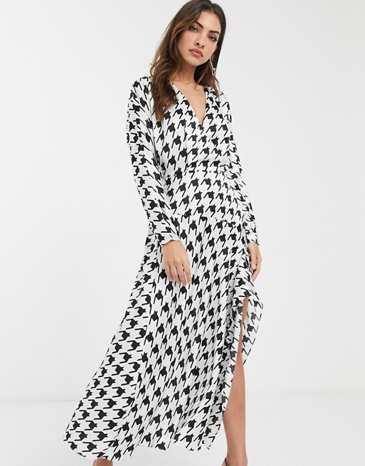 ASOS DESIGN wrap front midi dress in houndstooth