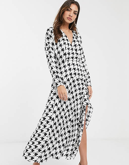 ASOS DESIGN wrap front midi dress in houndstooth