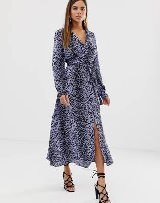 blue leopard midi dress